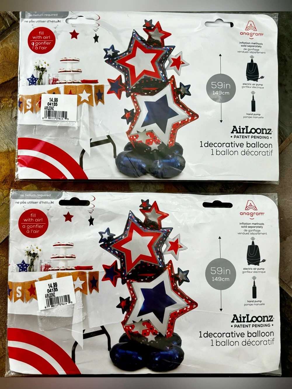 AirLoonz Red, White & Blue Star Decorative Balloon (set of 2)
